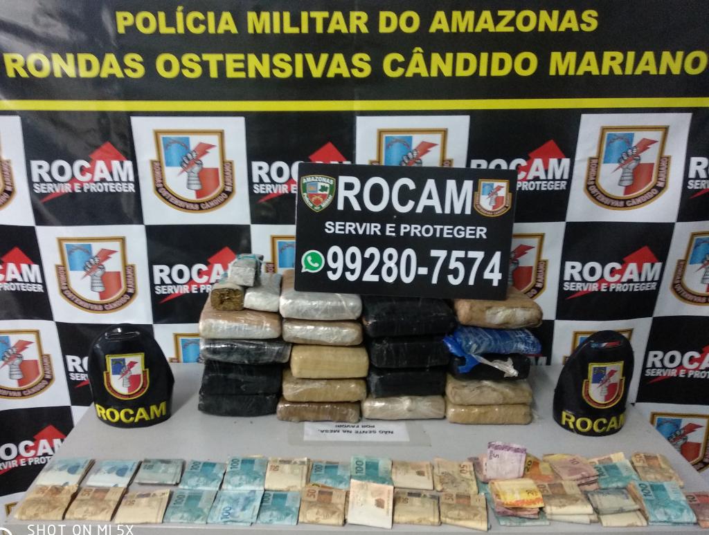 Policiais militares da Rocam detêm suspeito de tráfico com 25 quilos de entorpecentes na zona sul