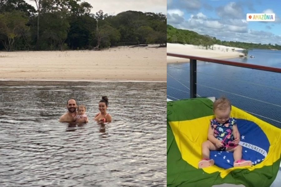 Eduardo Bolsonaro, esposa e filha passeiam pelo Amazonas