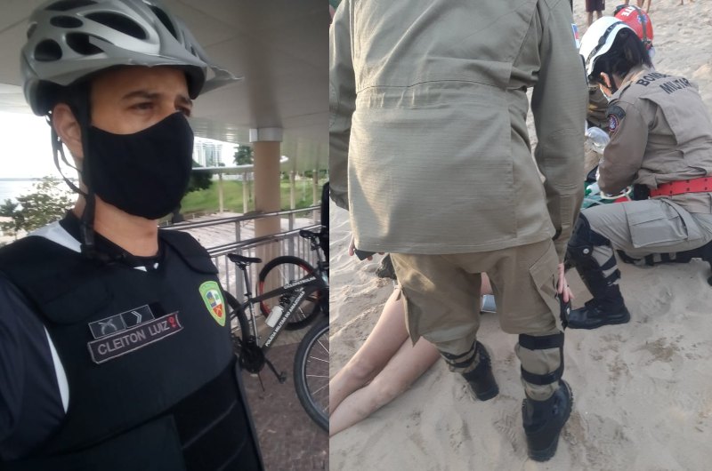 Mulher que se afogou na ponta negra é 'ressuscitada' com ajuda da ciclopatrulha e bombeiros; veja vídeo