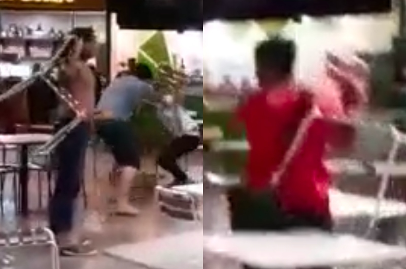 Barraco com guerra de cadeiras é filmado em praça de alimentação no centro de Manaus