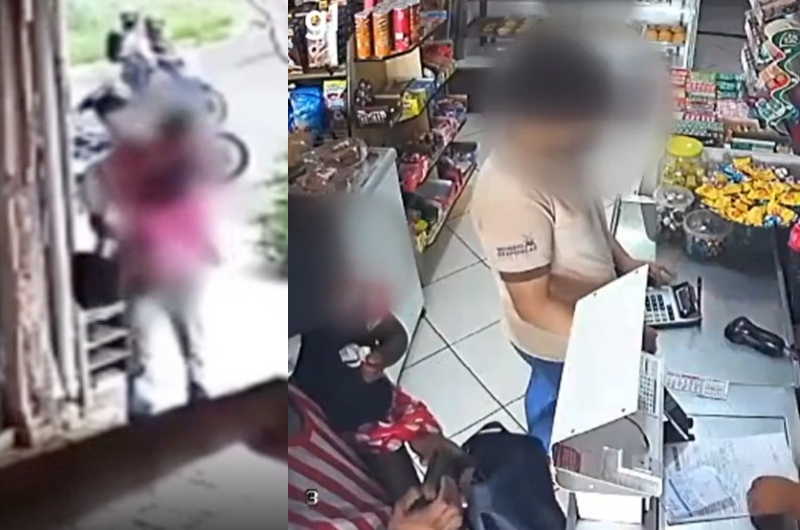 Criminoso usa escudo humano para assaltar padaria, veja vídeo